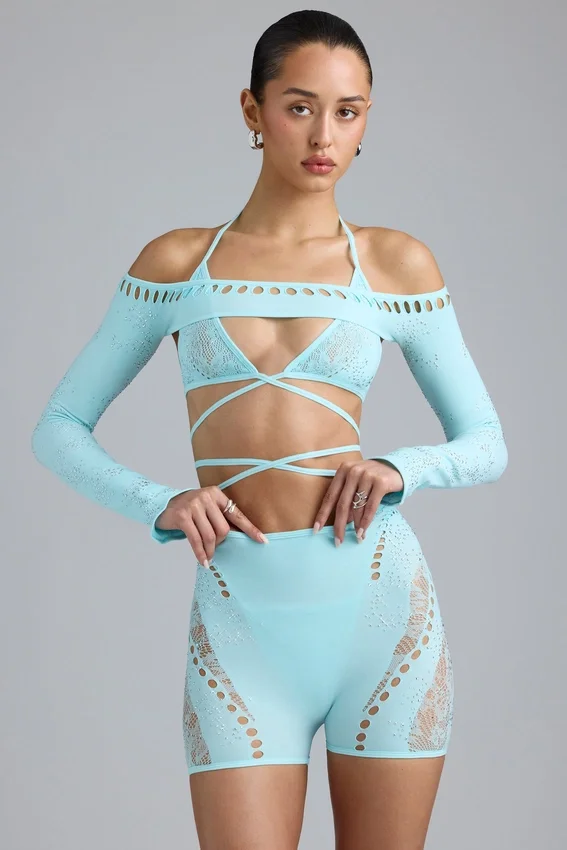 Pixie Embellished Cropped Shrug in Eisblau Pixie Embellished Cropped Shrug in Eisblau
