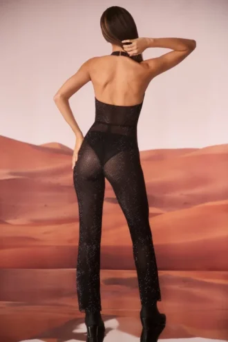 Ramona Jumpsuit mit verziertem Plunge-Ausschnitt in Schwarz