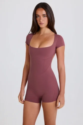 Rückenfreier Unitard in Acai