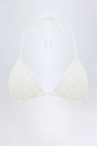 Recife Bikini-Oberteil mit Dreiecks-Cups und Broderie Anglaise in Weiß