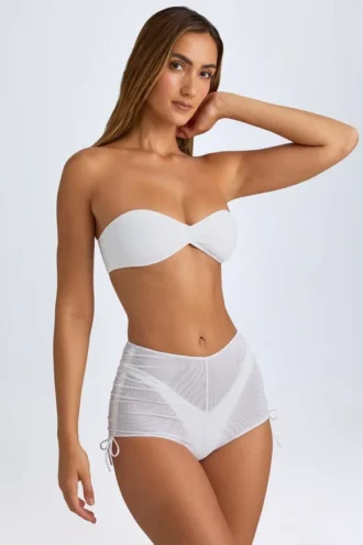 Rocas transparente, geraffte Mini-Shorts in Weiß