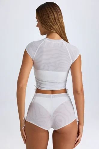 Rocas transparente, geraffte Mini-Shorts in Weiß