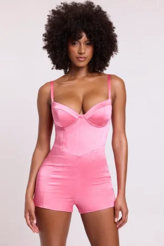 Romera Satin-Korsett-Mini-Playsuit in Rosa