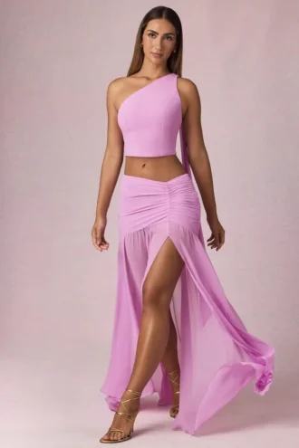 Romy Asymmetrischer Maxirock mit Rüschen in Pink Orchid