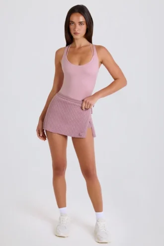 Skort aus geripptem Strick mit Bindeband in Mauve