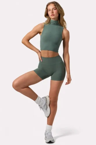 Soft Active High Waist Mini Shorts in Khaki
