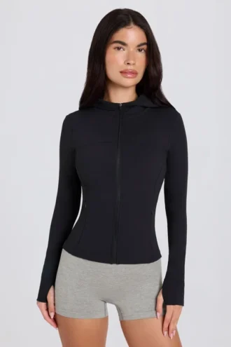 Soft Active Midlayer-Jacke mit Kapuze in Schwarz