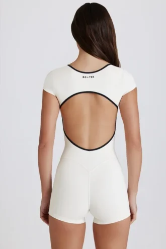 Soft Active Unitard mit offenem Rücken in Elfenbein