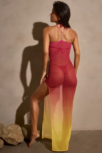 Sorbetto Transparentes Maxikleid in Gelb-Multicolor