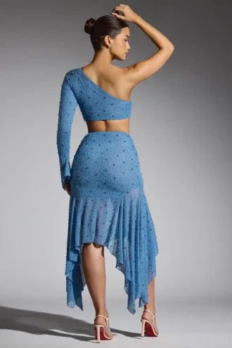 Soustons verzierter Rock mit Handkerchief-Saum in Smokey Blue