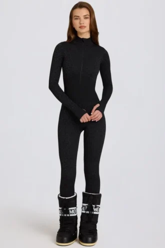 Thermo-Base-Layer-Jumpsuit in Schwarz mit Leopardenmuster