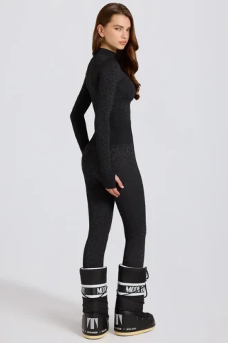 Thermo-Leggings in Schwarz mit Leopardenmuster