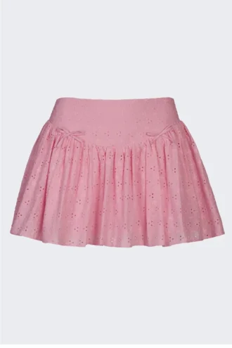 Thia Minirock mit Schleifendetail und Broderie Anglaise in Zartrosa Thia Minirock mit Schleifendetail und Broderie Anglaise in Zartrosa
