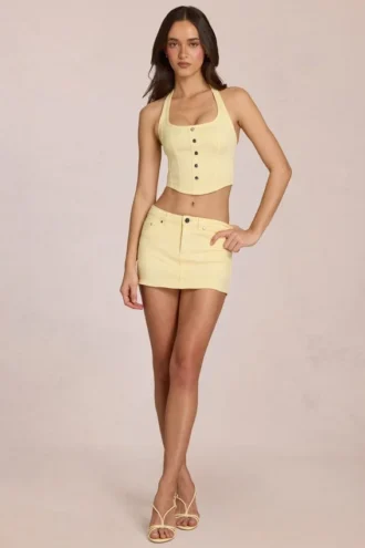 Virella Denim Low-Rise-Skort in Zitronengelb