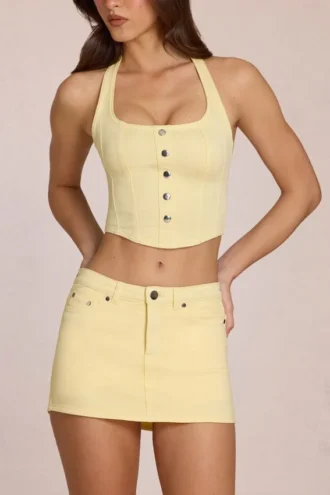Virella Denim Low-Rise-Skort in Zitronengelb