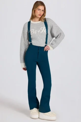 Wasserdichte Latzhose mit hoher Taille und Hosenträgern in Blaugrün Wasserdichte Latzhose mit hoher Taille und Hosenträgern in Blaugrün