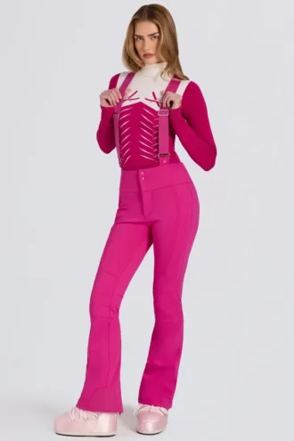 Wasserdichte Latzhose mit hoher Taille und Hosenträgern in Magenta-Pink Wasserdichte Latzhose mit hoher Taille und Hosenträgern in Magenta-Pink