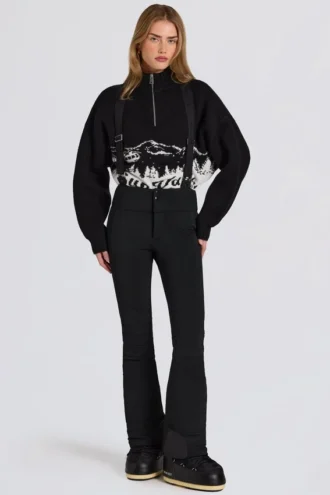 Wasserdichte Latzhose mit hoher Taille und Hosenträgern in Schwarz Wasserdichte Latzhose mit hoher Taille und Hosenträgern in Schwarz