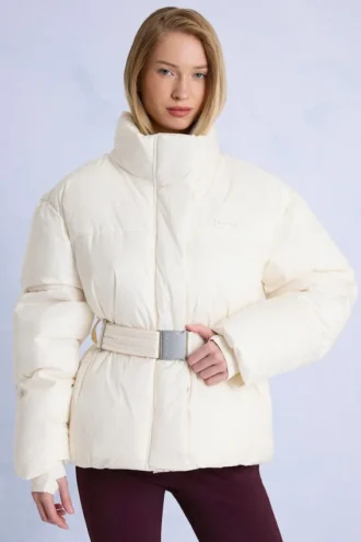 Wasserdichte Oversize-Skijacke mit Gürtel in Ice