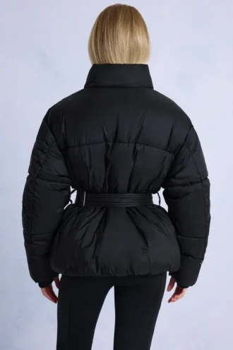 Wasserdichte Oversize-Skijacke mit Gürtel in Schwarz