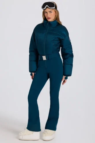 Wasserdichter, wattierter Skianzug mit Gürtel in Teal Wasserdichter, wattierter Skianzug mit Gürtel in Teal