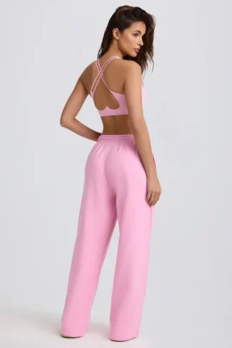 Weiche Jogginghose aus Baumwolljersey mit mittlerer Leibhöhe und weitem Bein in Babyrosa Weiche Jogginghose aus Baumwolljersey mit mittlerer Leibhöhe und weitem Bein in Babyrosa
