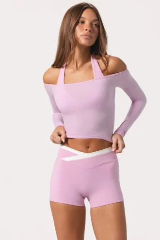 Weiches Jersey-Oberteil mit schulterfreiem Ausschnitt in Sweet Pink