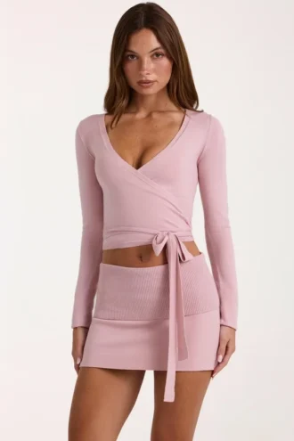 Weiches Strick-Wickel-Oberteil in Blush