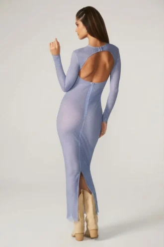 Yasmin Maxikleid mit Verzierungen und langen Ärmeln in Blau Yasmin Maxikleid mit Verzierungen und langen Ärmeln in Blau