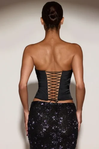 Yulea Satin-Korsett-Oberteil mit Schnürung in Schwarz-Lila