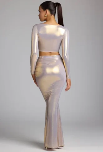 Zahra Mid Rise Metallic Jersey Rock in Hellgold
