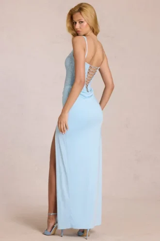 Zalia Spitzenkorsett-Maxikleid in Puderblau Zalia Spitzenkorsett-Maxikleid in Puderblau