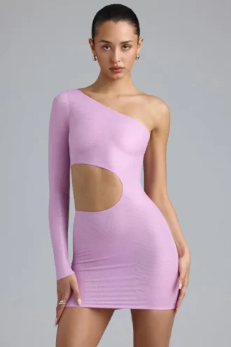 Zanab Metallic-Minikleid mit Cut-outs und einer Schulter in Violett-Rosa Zanab Metallic-Minikleid mit Cut-outs und einer Schulter in Violett-Rosa