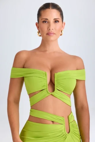 Zene Crop-Top mit Cut-outs und schulterfreiem Ausschnitt in Limettengrün