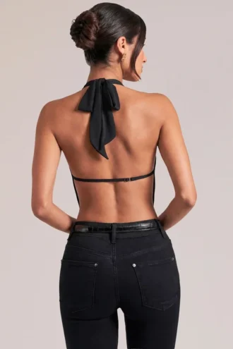 Zenna Drapiertes Cowl-Oberteil in Schwarz