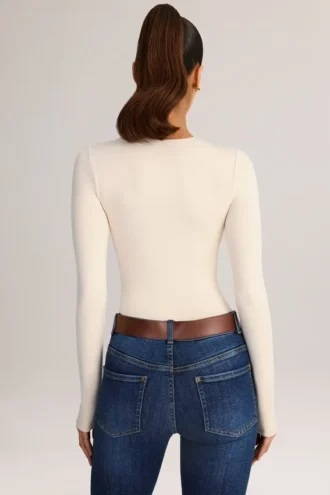 Ziva Modal-Bodys mit Rundhalsausschnitt und langen Ärmeln in Creme