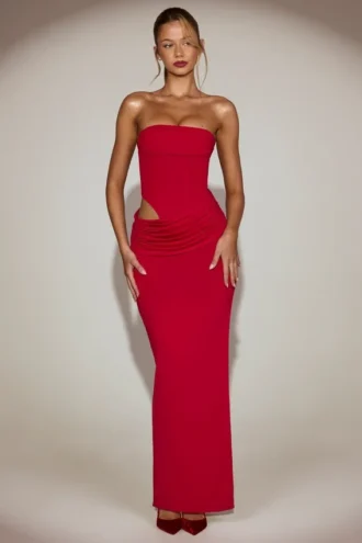 Zorya Bandeau-Maxikleid aus weichem Jersey mit Cut-outs in True Red