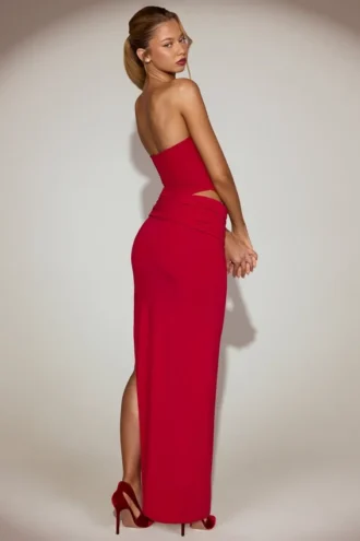 Zorya Bandeau-Maxikleid aus weichem Jersey mit Cut-outs in True Red